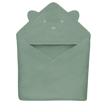 lionelo Muslin Hooded Towel Green Forest — Badetuch mit Kapuze