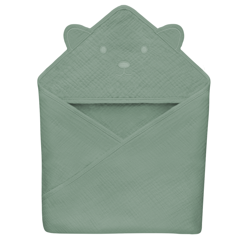 lionelo Muslin Hooded Towel Green Forest — Badetuch mit Kapuze