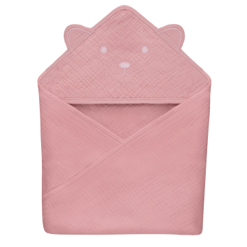 lionelo Muslin Hooded Towel Pink Baby — Badetuch mit Kapuze