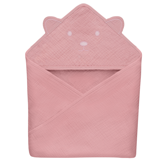 lionelo Muslin Hooded Towel Pink Baby — Badetuch mit Kapuze