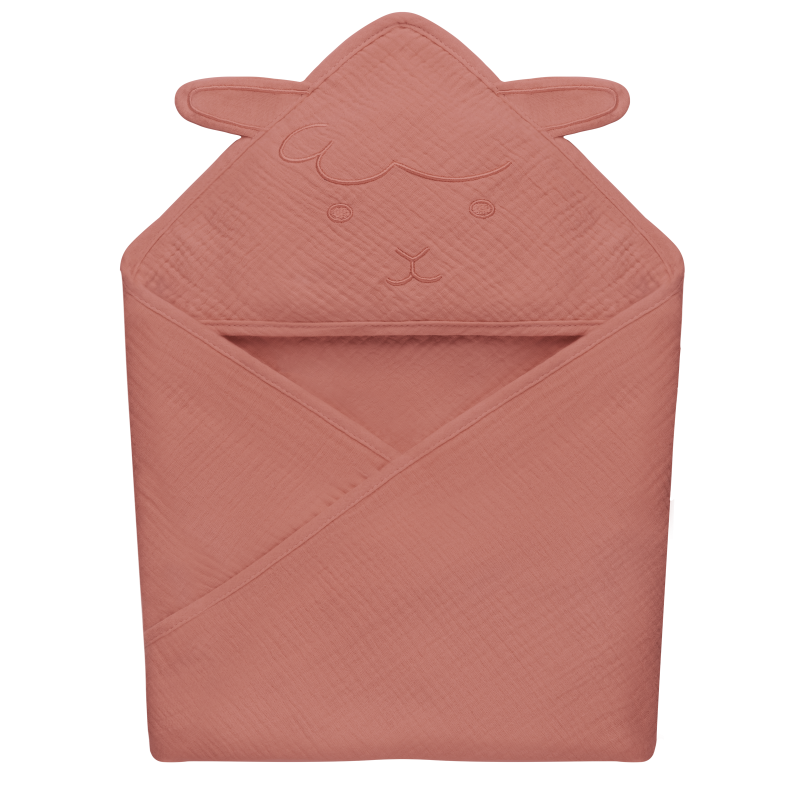 lionelo Muslin Hooded Towel Red Coral — Badetuch mit Kapuze