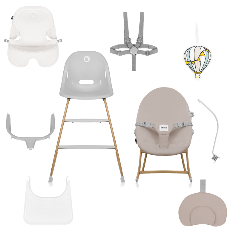 Lionelo Dalia Set Grey Stone Natural — Hochstuhl und Babywippe