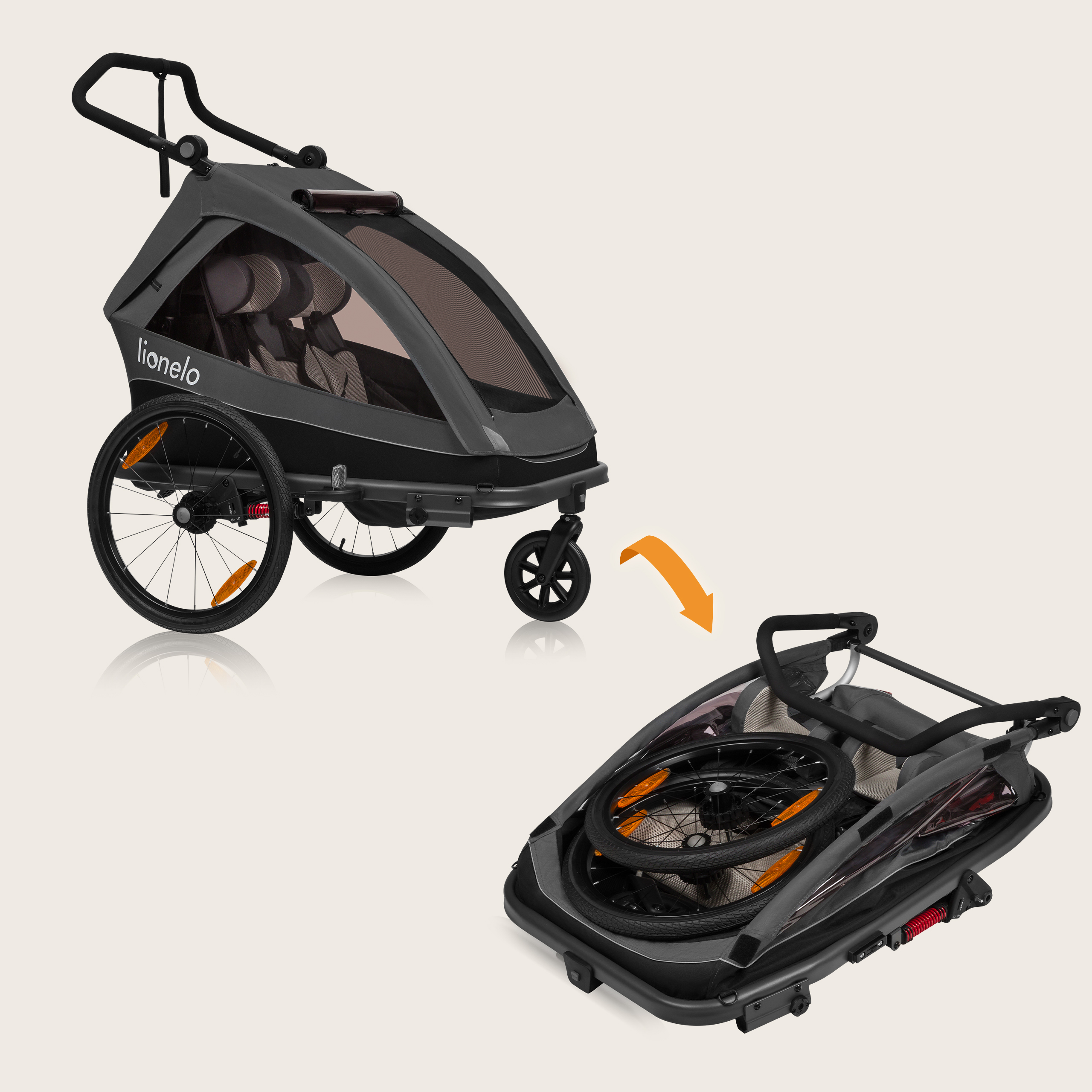 Lionelo Cama Grey Graphite — Fahrradanhänger mit Kinderwagenfunktion