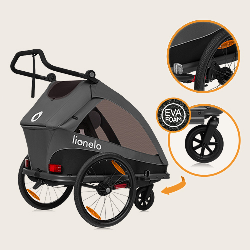 Lionelo Cama Grey Graphite — Fahrradanhänger mit Kinderwagenfunktion