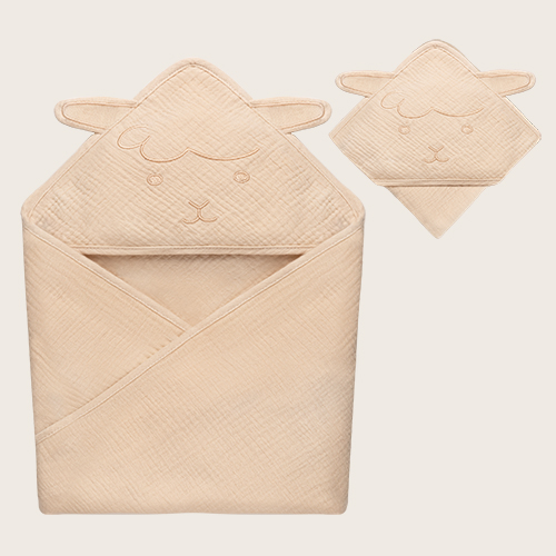 lionelo Muslin Hooded Towel Beige Sand – Badetuch mit Kapuze