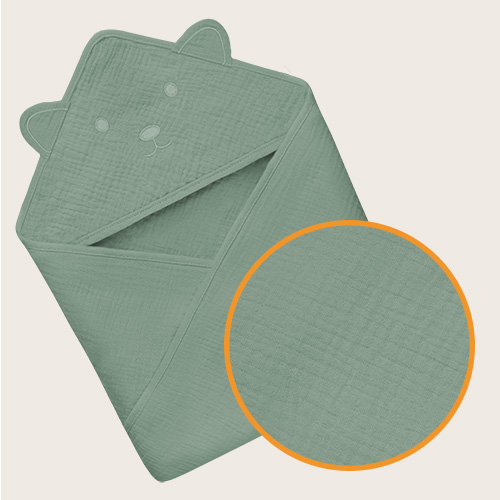 lionelo Muslin Hooded Towel Green Forest – Badetuch mit Kapuze