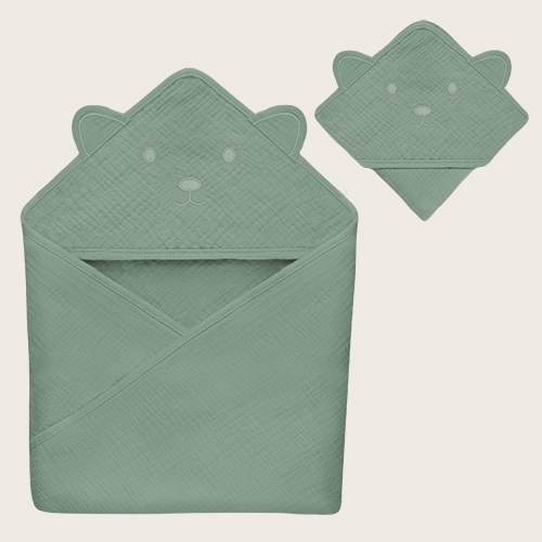lionelo Muslin Hooded Towel Green Forest – Badetuch mit Kapuze
