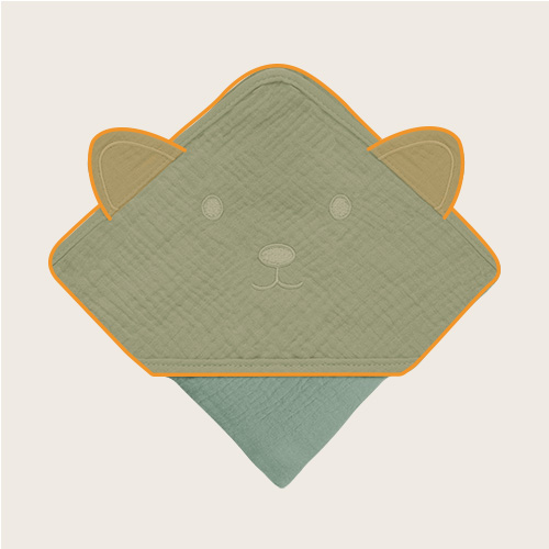 lionelo Muslin Hooded Towel Green Forest – Badetuch mit Kapuze
