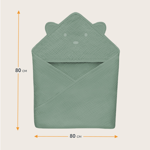 lionelo Muslin Hooded Towel Green Forest – Badetuch mit Kapuze