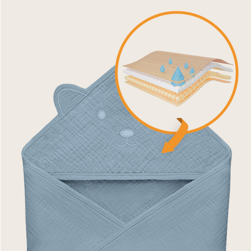 lionelo Muslin Hooded Towel Grey Sky – Badetuch mit Kapuze