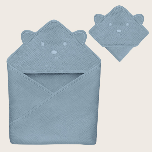 lionelo Muslin Hooded Towel Grey Sky – Badetuch mit Kapuze
