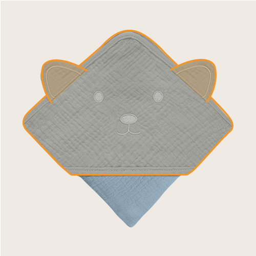 lionelo Muslin Hooded Towel Grey Sky – Badetuch mit Kapuze