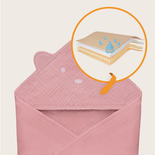 lionelo Muslin Hooded Towel Pink Baby – Badetuch mit Kapuze