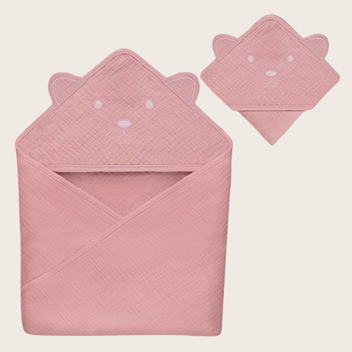 lionelo Muslin Hooded Towel Pink Baby – Badetuch mit Kapuze