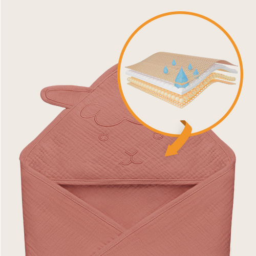 lionelo Muslin Hooded Towel Red Coral – Badetuch mit Kapuze