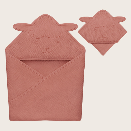 lionelo Muslin Hooded Towel Red Coral – Badetuch mit Kapuze