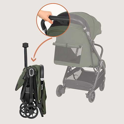 Einhand-Faltsystem des Kinderwagens.